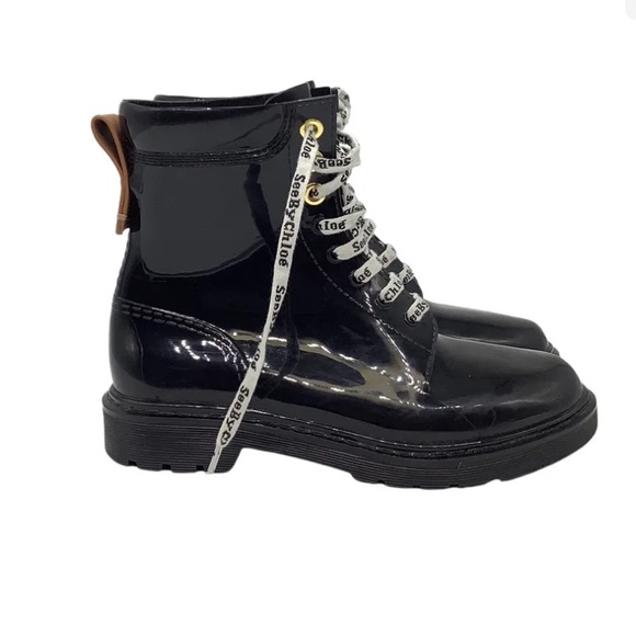 SOLD Chloe Rain Boots Combat Black Boots Size 38.5 Sold Out or $300+online - Picture 6 of 13